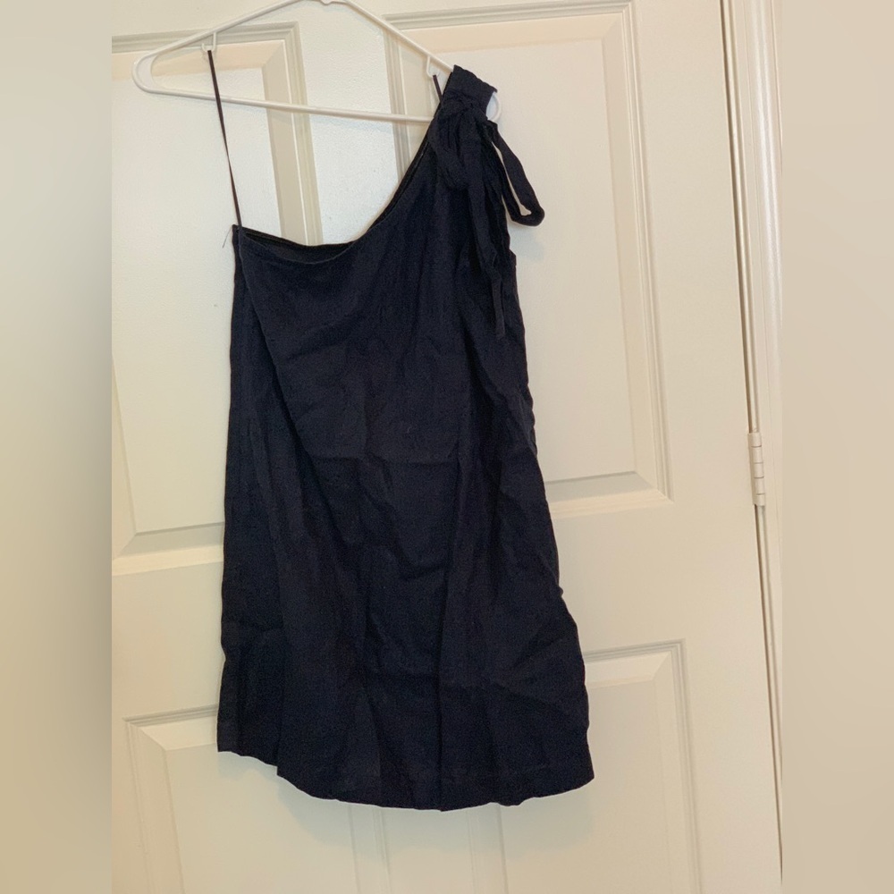 J crew Elegant Navy One-Tied Shoulder Linen/Cotton Blend Dress. Size-Small